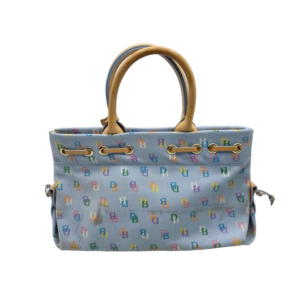 Vtg Y2K Dooney & Bourke Rainbow Monogram Tassel Tote Signature Blue Handbag-flaw - Picture 2 of 13
